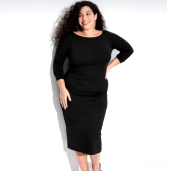 Wild Fable Long Sleeve Black Dress Stretch Knit Bodycon - XXL - New with Tags - Picture 1 of 7